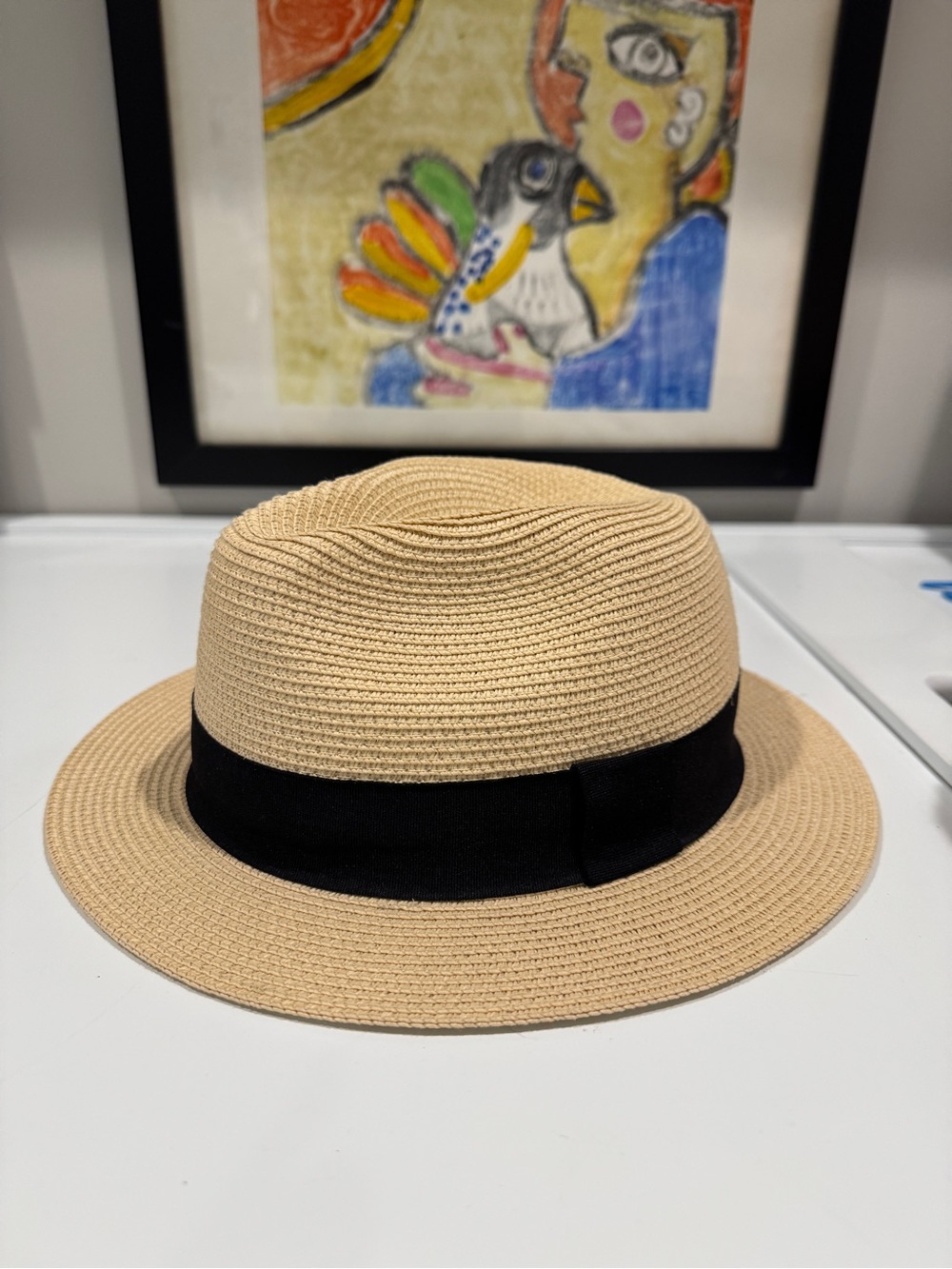 Classic Straw Fedora Hat with Black Band